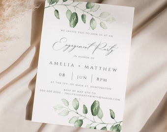 Greenery Engagement Party Invitation Template, Printable Engagement Invitation, Formal Engagement Party Invite, , #024-E