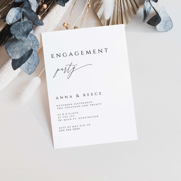 Elegant Engagement Party Invitation Template, Printable Engagement Invitation Card, , 100% Editable Text, #120-E