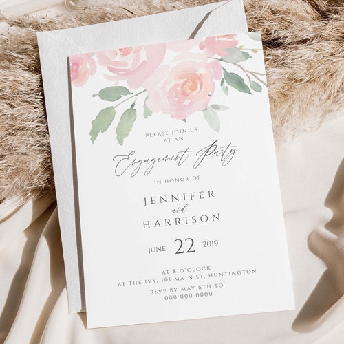 Printable Spring Floral Engagement Party Invitation Template - Etsy
