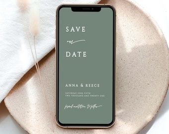 Elegant Sage Electronic Save the Date Template, Modern Save the Date Evite, Minimalist Wedding Date Announcement, , #121-TI