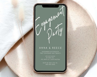 Modern Sage Electronic Engagement Party Invitation Template, E-invite, Text Invite, Digital Engagement Announcement, #171-EE