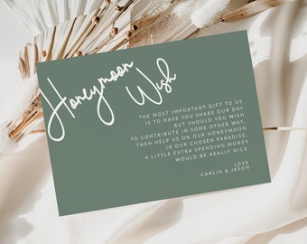 Sage Script Honeymoon Wish Card Template, Wedding Gift Card, Printable Honeymoon Fund Card, In Lieu of Gifts,  #700-WW