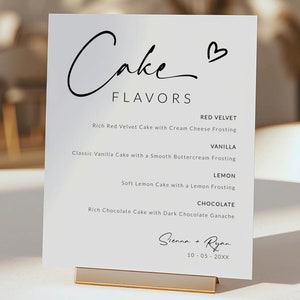 Kuchenaromazeichen Vorlage, bearbeitbares Hochzeitstortenschild, Hochzeitsdessertbarschild, Kuchenbarschild, Party-Dessertstationschild, SO21RY