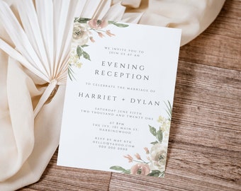 Pale Roses Wedding Reception Party Invitation Template, Wedding Reception Printable, Evening Invite, , #054-ER