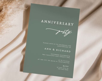 Sage Anniversary Party Invitation Template, Wedding Anniversary Printable, , #146-AN