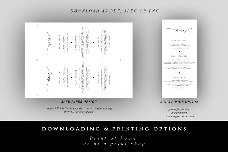 Printable Wedding Menu Script Wedding Menu Template Instant Download #066-M 3.75x9 Editable Menu