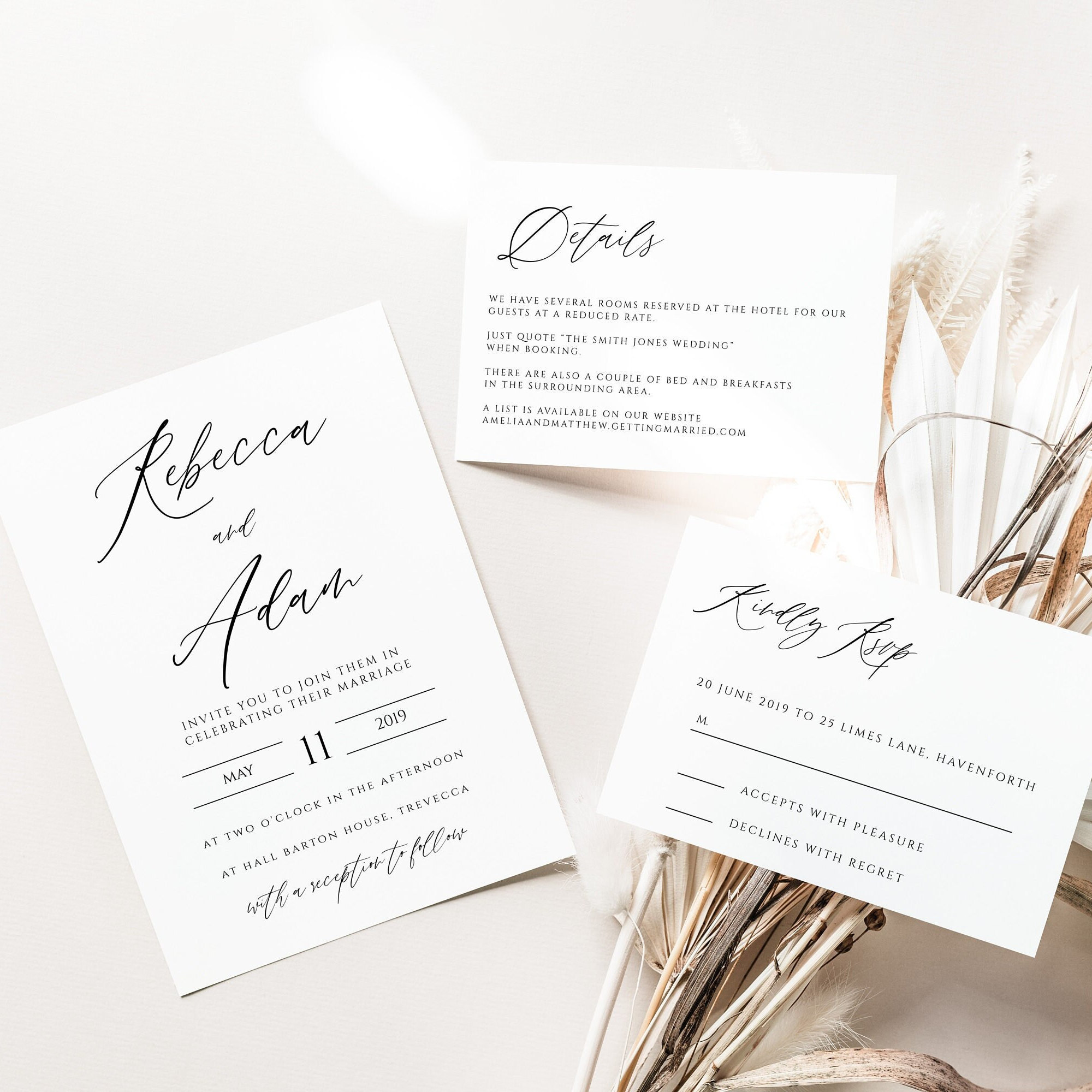 Calligraphy Wedding Invitation Template, Invitation Suite Inc RSVP ...