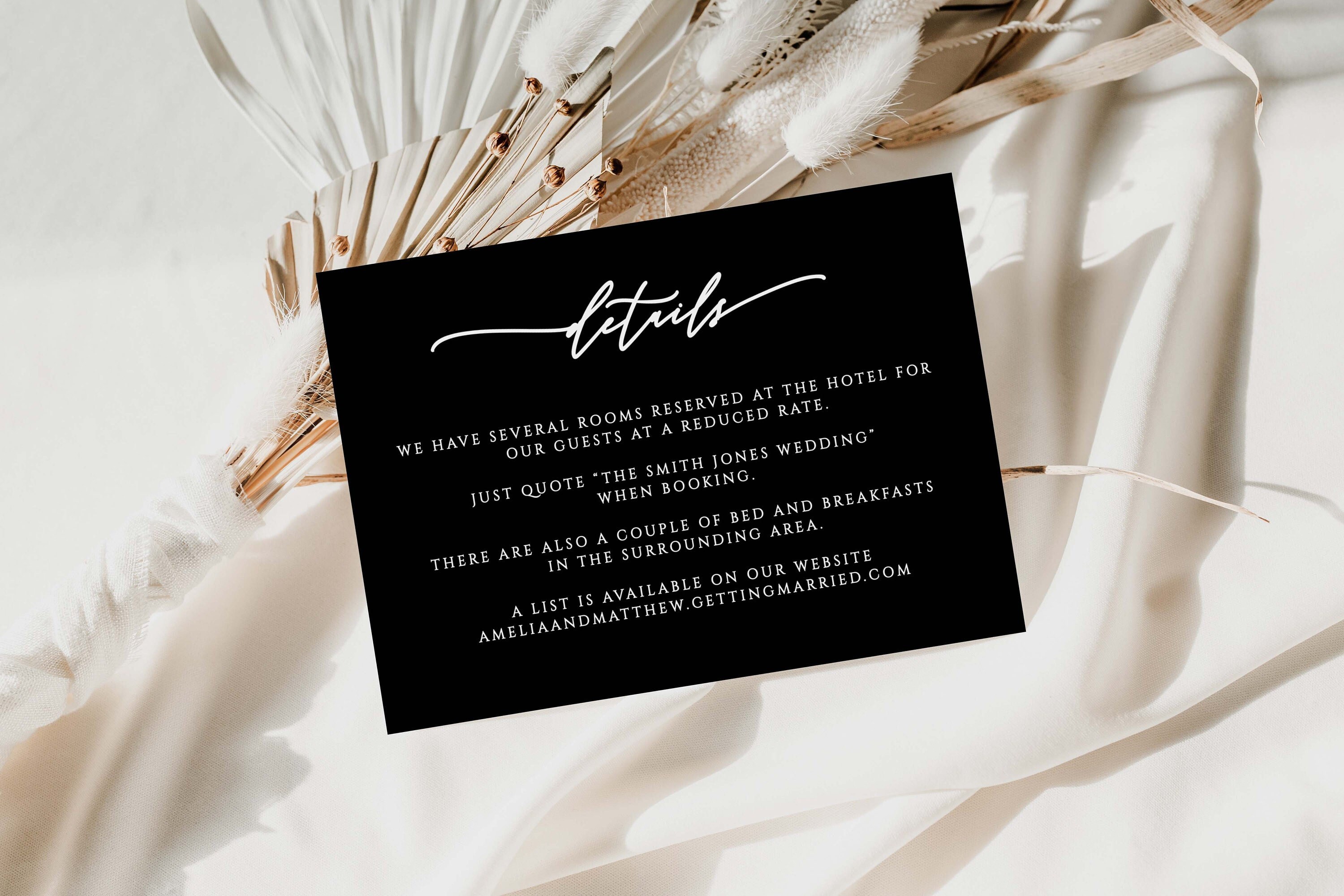 Elegant Black Wedding Invitation Enclosure Card Template DIY Etsy UK