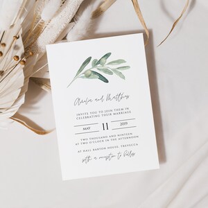 Olive Leaves Wedding Invitation Template Invitation Set includes rsvp & details card, Printable Invitation, 014-WIS image 4