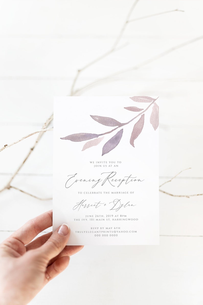 Evening Invite Lilac Foliage Instant Download Wedding Reception Party Invitation Template Wedding Reception Printable #016-ER