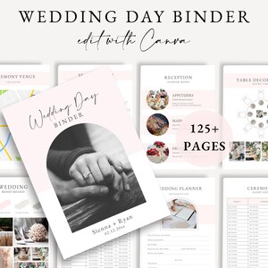 Hochzeitstag Binder Vorlage, Hochzeitstag Organisator mit 125+ Seiten, bearbeitbare Hochzeitszeitleiste, Hochzeitsplaner, Planungscheckliste