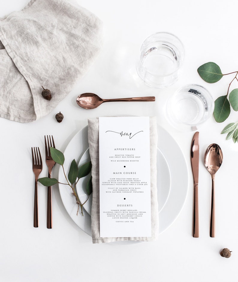 Printable Wedding Menu Script Wedding Menu Template Instant Download #066-M 3.75x9 Editable Menu
