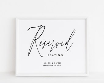 Reserved Seating Sign, Printable Wedding Sign, Editable Template, Modern Calligraphy, , 8x10, 5x7, #1119-SIGN