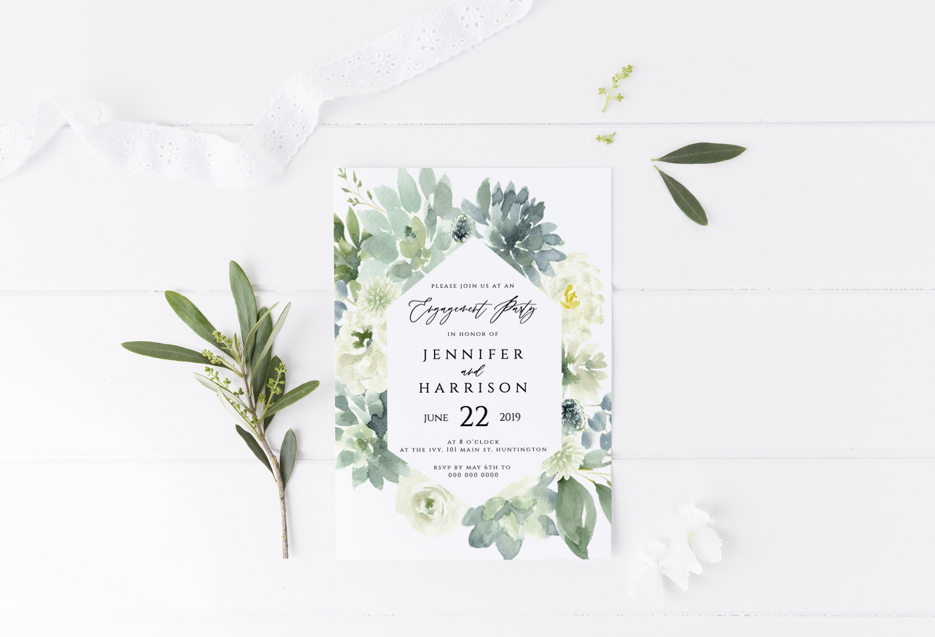 Engagement Party Invitation Template, Printable Engagement Invitation Card,  Succulent Engagement Invitation, #20-E In Engagement Invitation Card Template