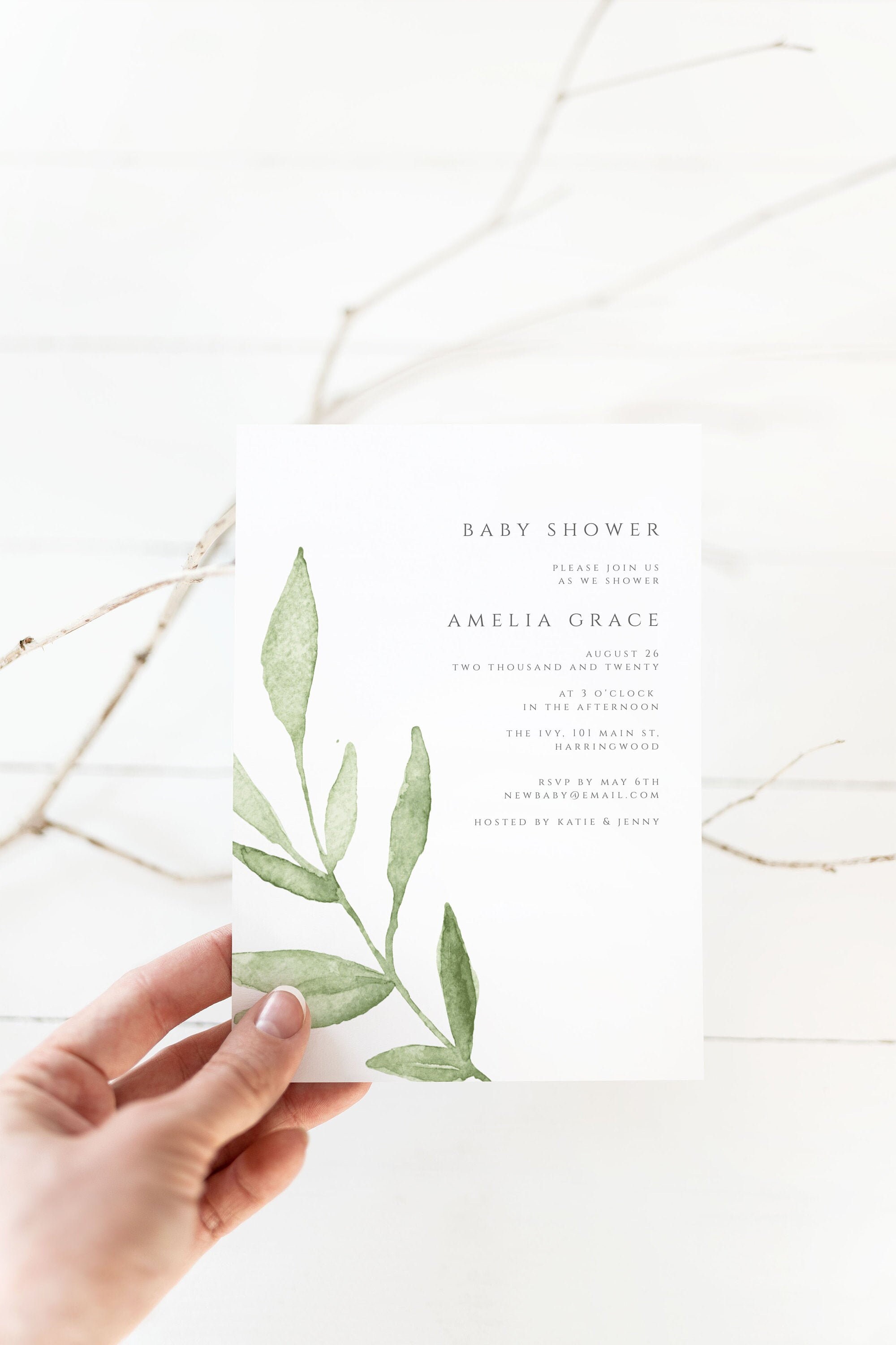 Spring Leaves Baby Shower Invitation Template Printable - Etsy 日本