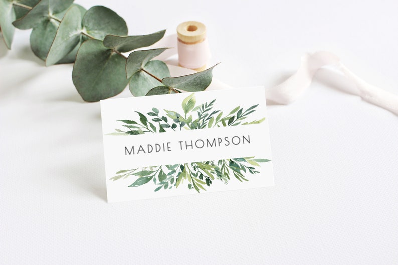 Greenery Band Wedding Place Card Template Name Cards #015-PC Escort Cards Template Printable Place Cards Place Cards