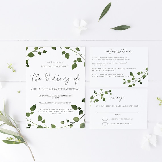 ivy wedding invitation template printable invite suite including rsvp details card editable text instant download 011 printable invitation template