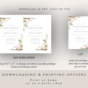 Floral Christening Invitation Template, Vintage Baptism Invite, Tea Roses Christening, Summer Christening Invite, Instant Download, 054-CI image 7