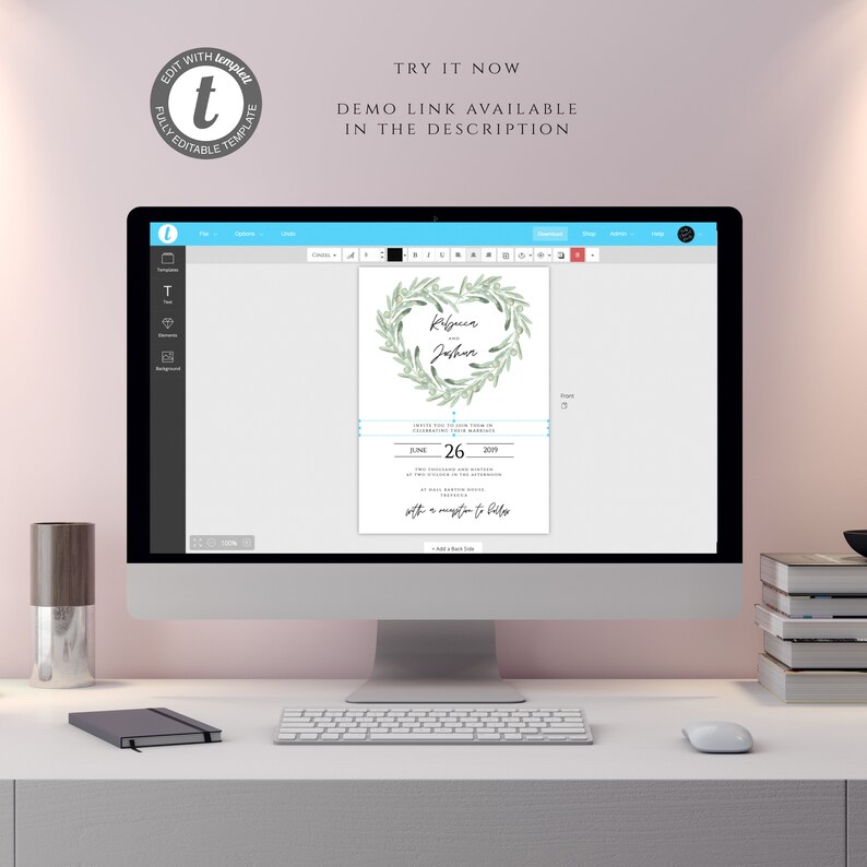 Printable Invitation Suite including rsvp /& details card Wedding Invitation Template Greenery Collection