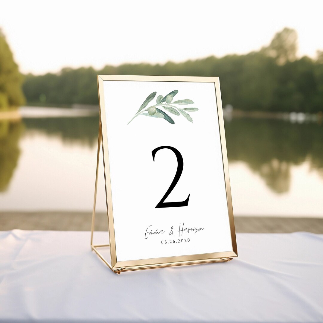 Greenery Wedding Table Numbers Template, Olive Table Numbers, Party ...