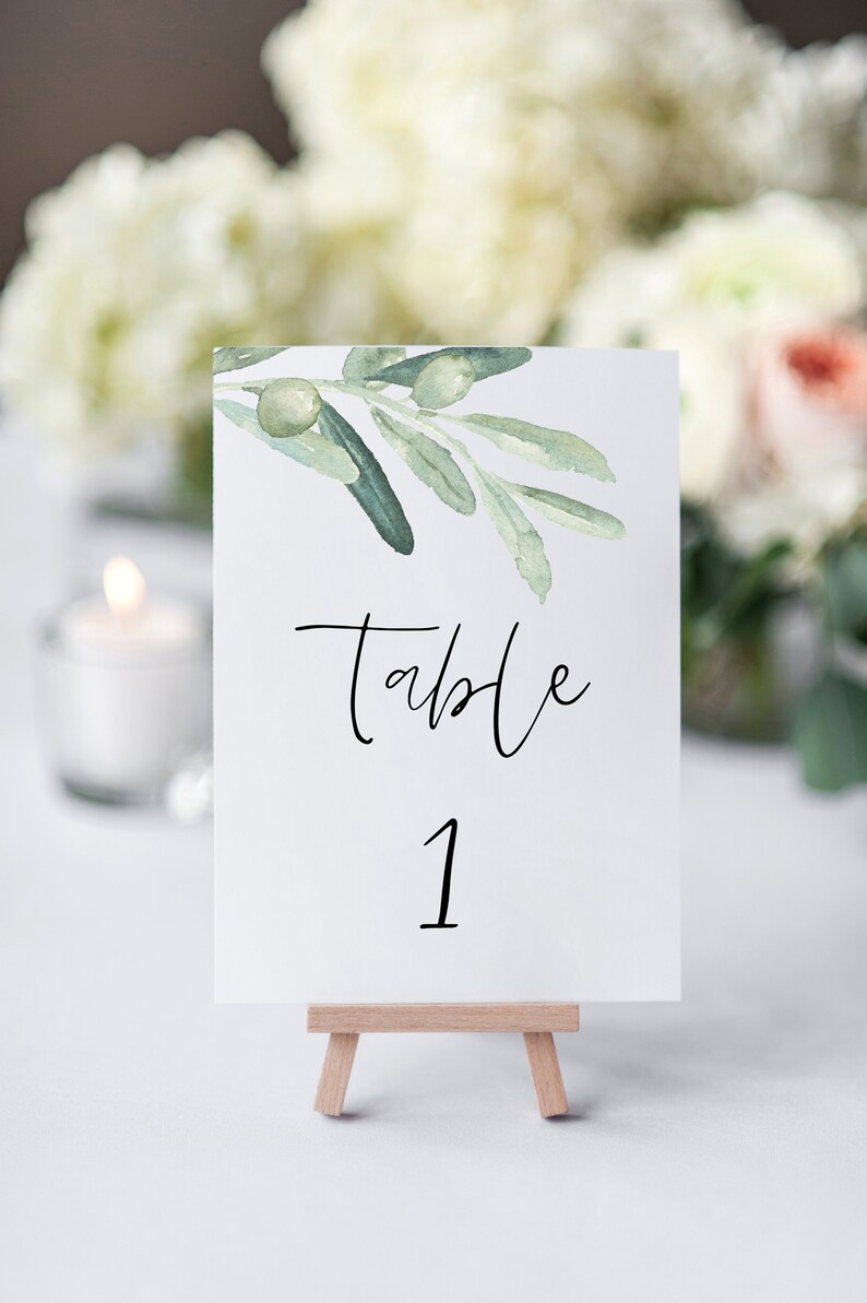 INSTANT DOWNLOAD Printable Table Numbers 100/% Editable Text Olive Branch Wedding Table Numbers Template #030-TN
