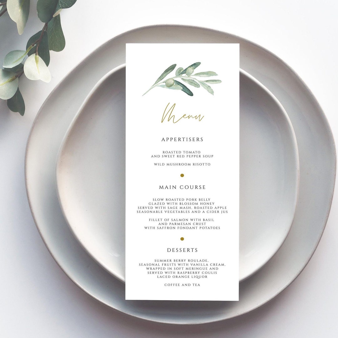 Greenery Wedding Menu Template, Printable Wedding Menus, Dinner Menu ...