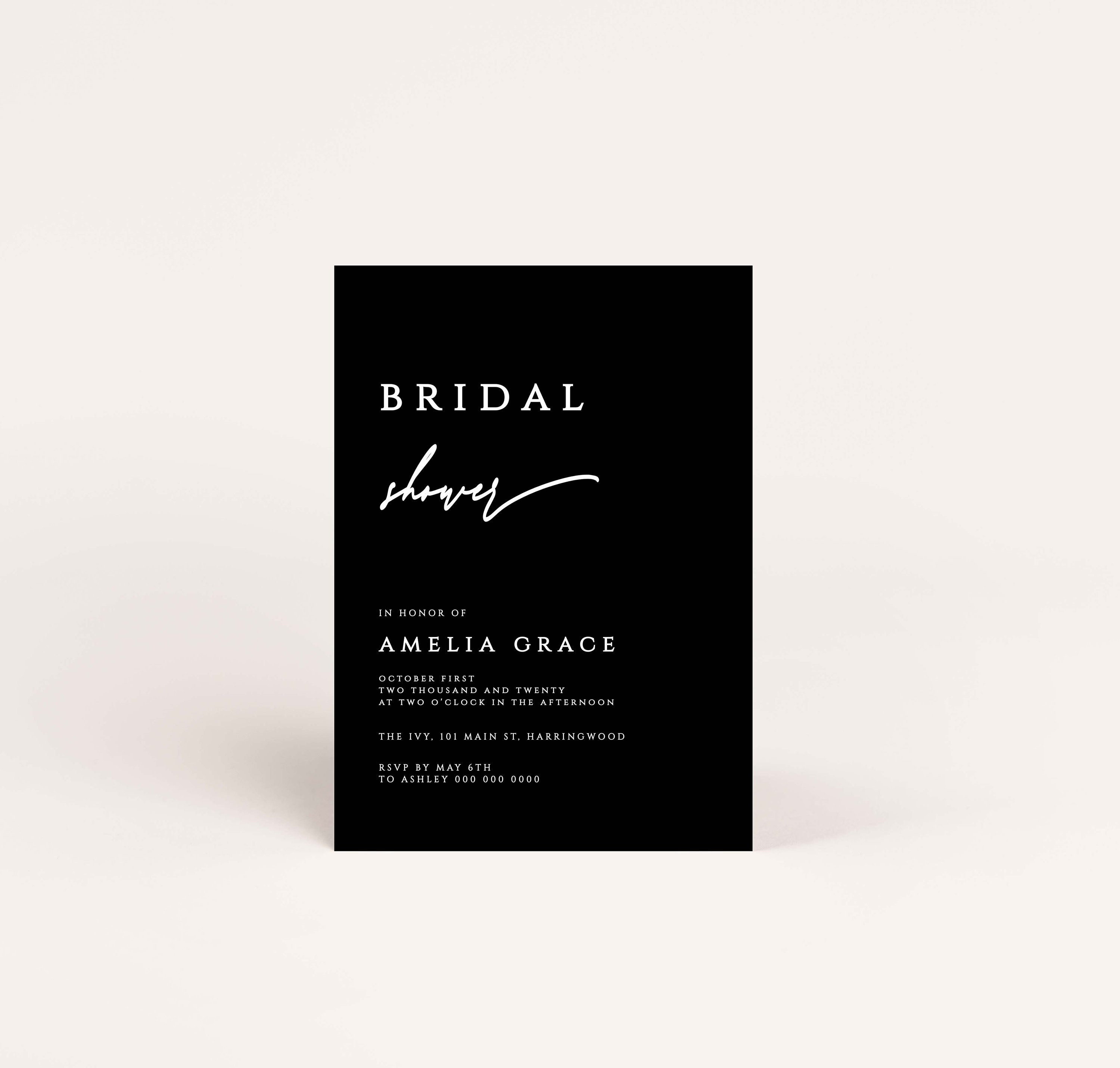 Elegant Black Bridal Shower Invitation Template Elegant Etsy