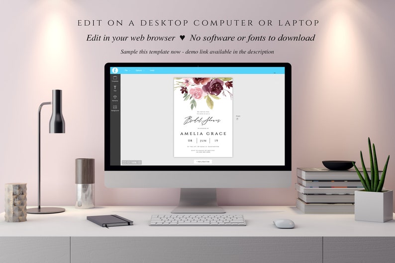 DIY Bridal Shower Invite Printable Bridal Invitation Card Bridal Shower Invites #001 Burgundy Floral Bridal Shower Invitation Template