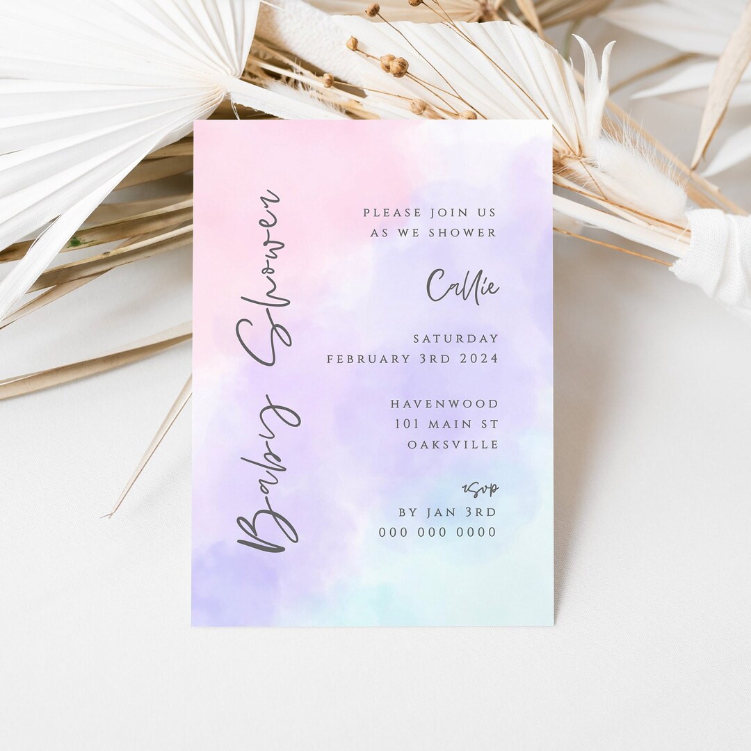 Rainbow Baby Shower Invitation Template, Printable Baby Shower Invite ...