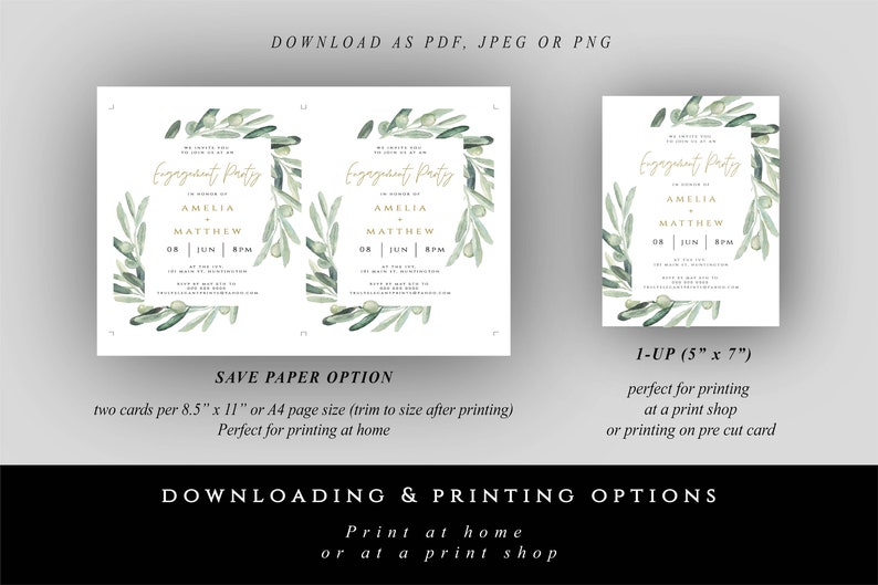 Greenery Gold Engagement Invitation Olive Branch 001 Engagement Party Invitation Template DIY Engagement Invitation Card