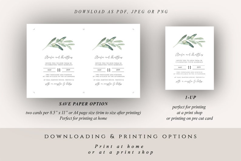 Olive Leaves Wedding Invitation Template Invitation Set includes rsvp & details card, Printable Invitation, 014-WIS image 7