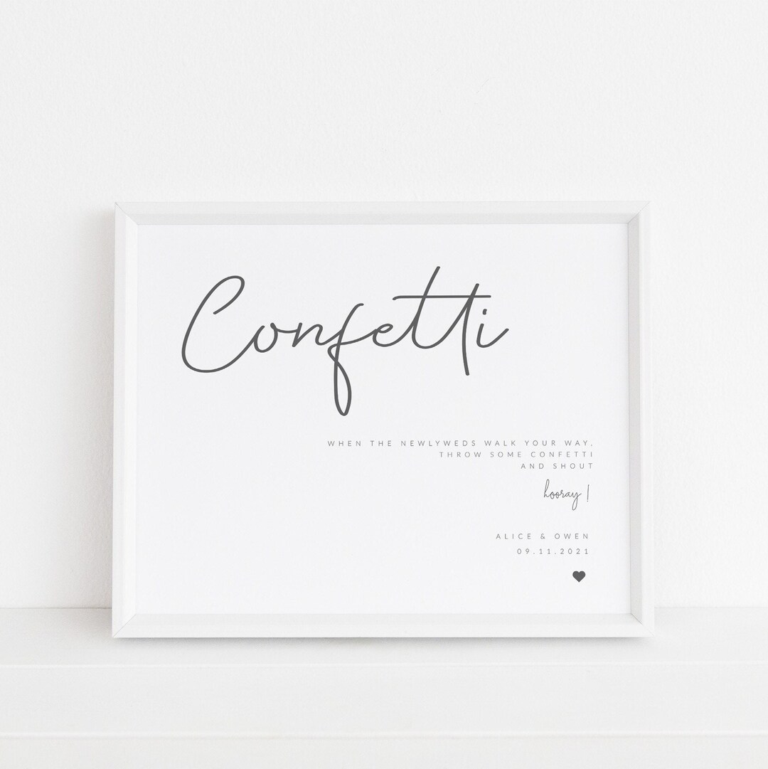 Grey Confetti Sign Template, Wedding Confetti Send Off, Printable ...