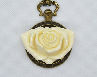 White Rose of Scotland - Jacobite Pocket Watch Pendant Necklace - Sassenach Jewelry - Outlander inspired