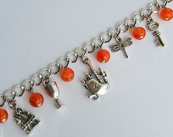 Claire in Scotland Themed Charm Bracelet with Glass Beads - Sassenach Jewelry - Outlander inspired