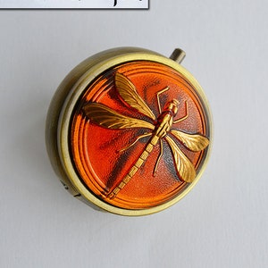 LAST ONE Dragonfly in Amber Box - Huge Czech Glass Medicine Pill or Trinket Box - Sassenach Healer Gift - Outlander inspired