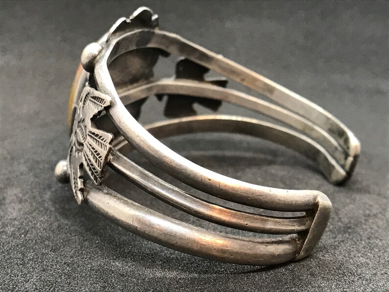 Petrified Wood Cuff Bracelet Unmarked Sterling Thunderbird