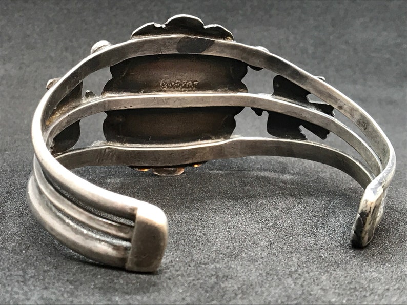 Petrified Wood Cuff Bracelet Unmarked Sterling Thunderbird