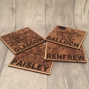 Personalised Wooden/Cork Coaster with Custom Map Design - Perfect Housewarming, New Home, or Anniversary Gift for Men and Women