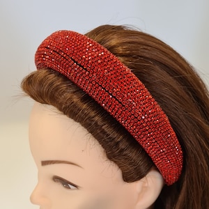 Black headband red crystal rhinestone covered women&#39;s padded velvet hairband baroque style crown fascinator tiara christmas headpiece