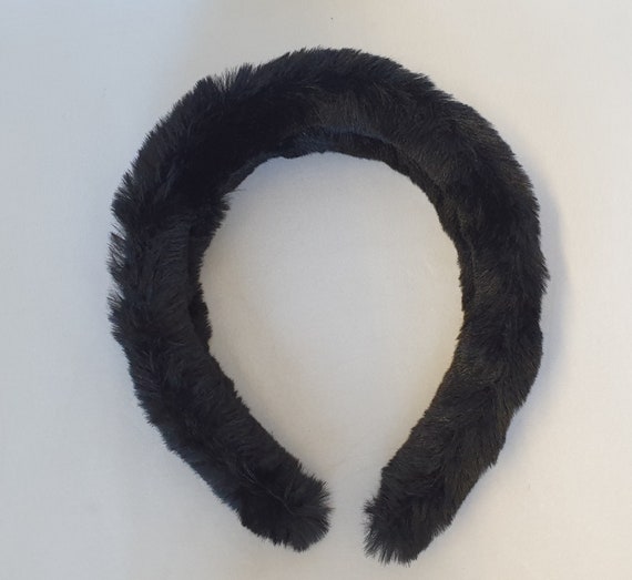 Black Faux Fur Headband Multi-colored Crystal Gemstone 