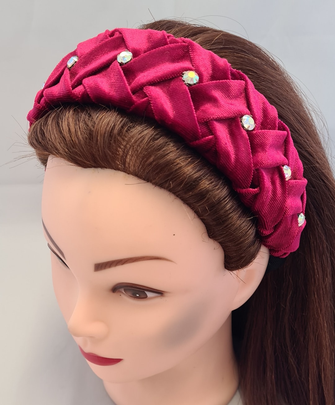 Ruby Royale Crystal-Covered Velvet Headband Royal Blue Padded Velvet Silver Crystal Diamante Gemstone  main image 4