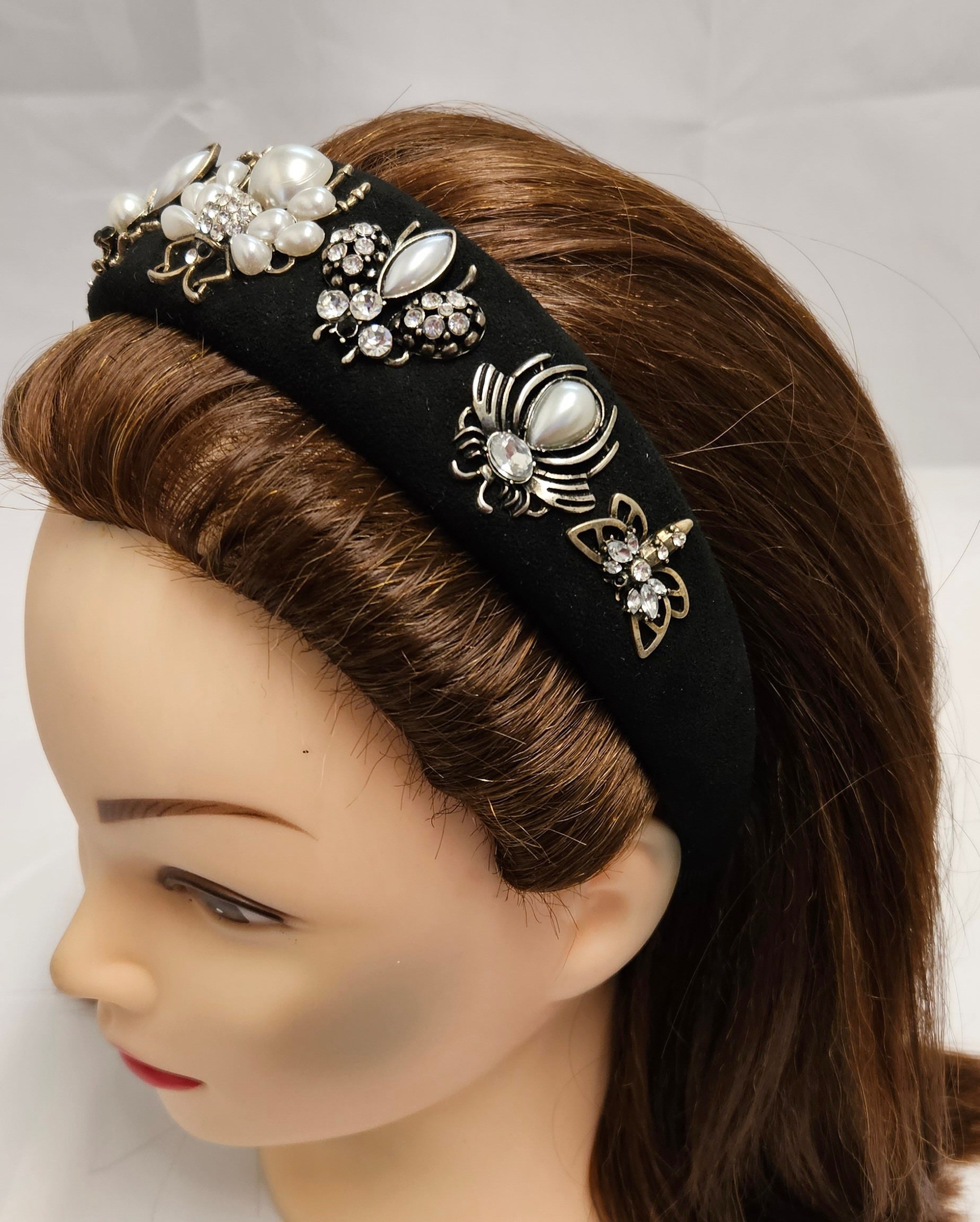 Black Headband Crystal Rhinestone Bee Insect Beetle  display picture 2