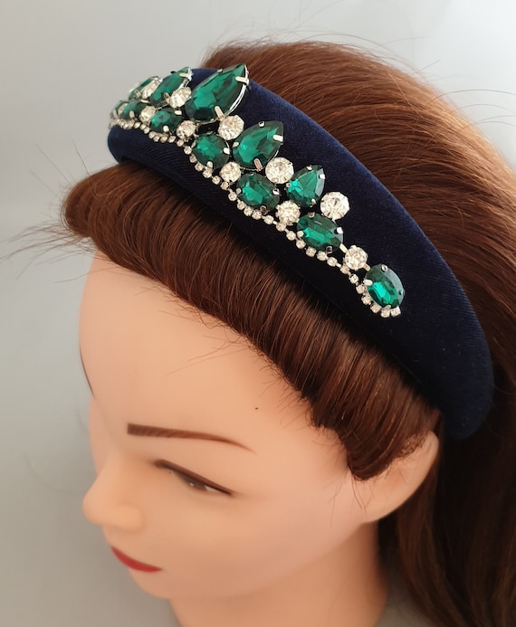 New Wide Gem Stone Headband Twine and Love | Plaid Jeweled Knotted Headband | Luxury  main image 4