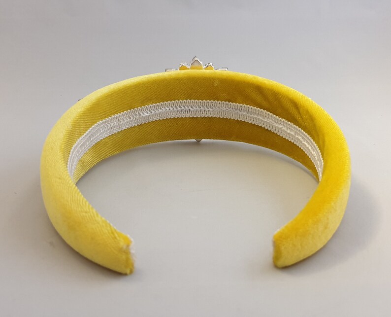 Yellow padded velvet headband glass crystal rhinestone flower Etsy