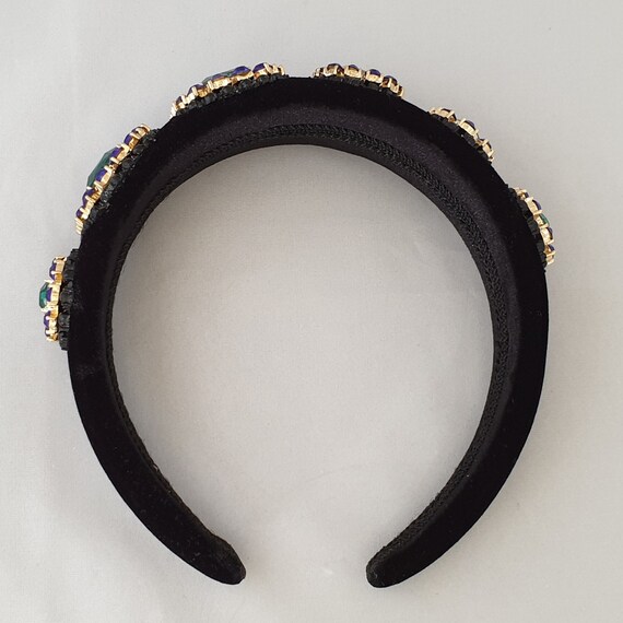 Black Padded Velvet Headband Emerald Green Glass / Crystal  display picture 3