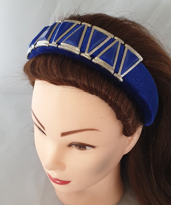 Blue, Silver Tone Headband Silver and Blue Headband - Etsy main image 4