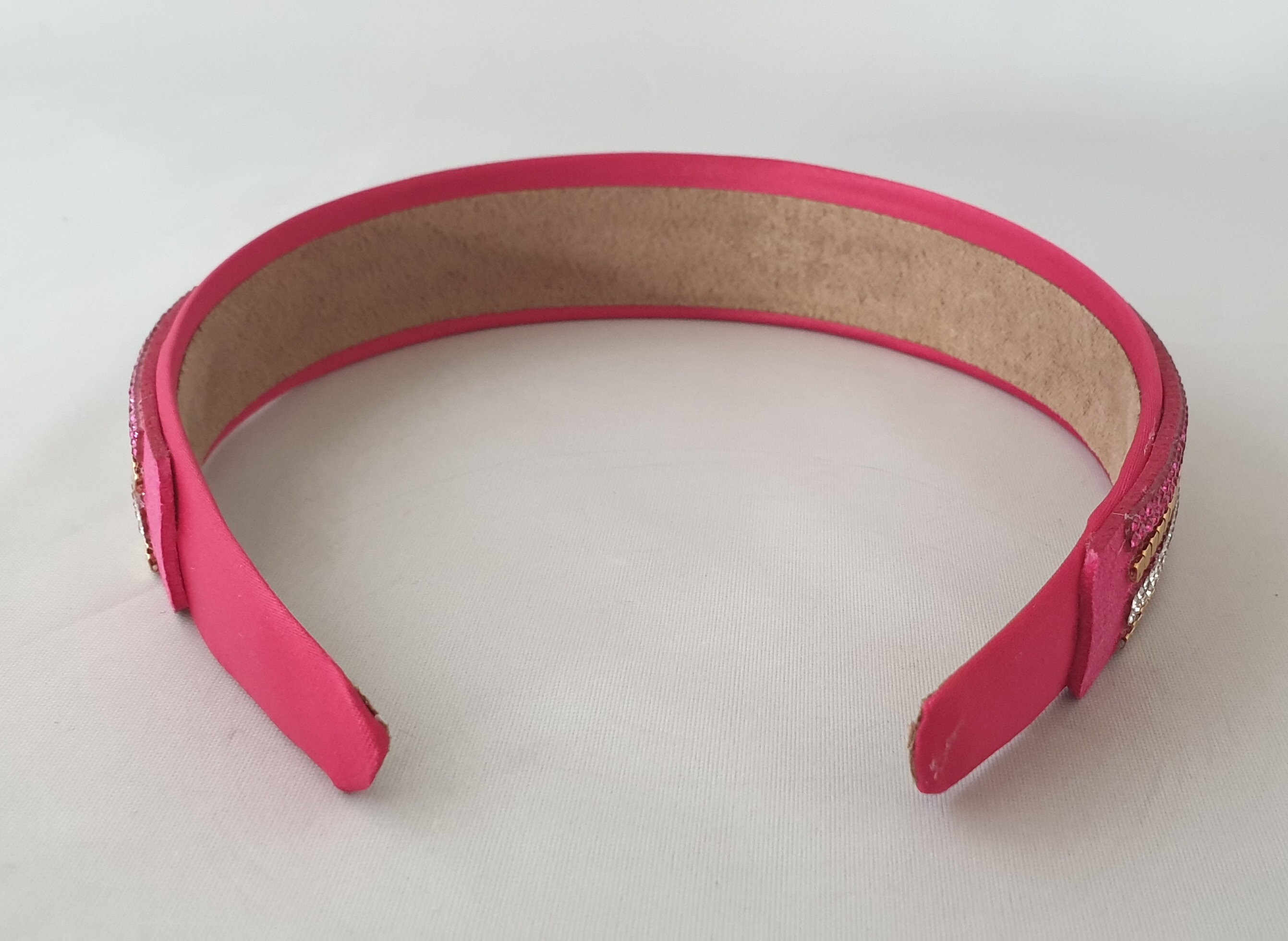Pink Lightweight Headband Leather Crystal Diamante Gold Stud  display picture 3