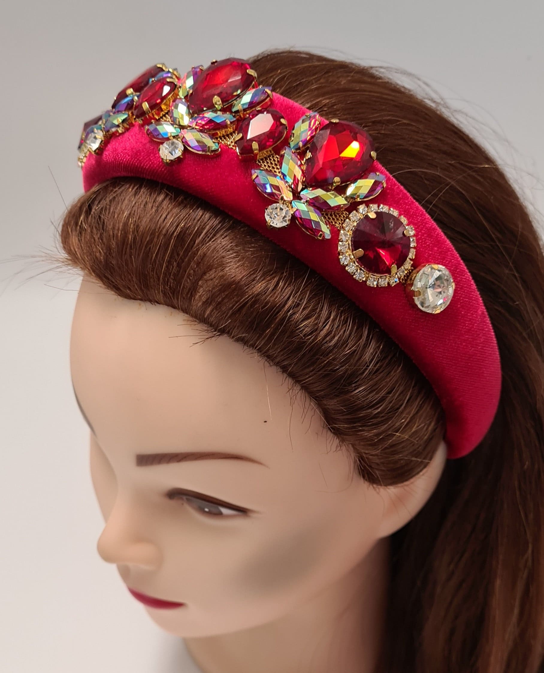 Red Velvet Jeweled Padded Headband Red Velvet Padded Headband: Crystal Jewel Hair Accessory - Etsy main image 2