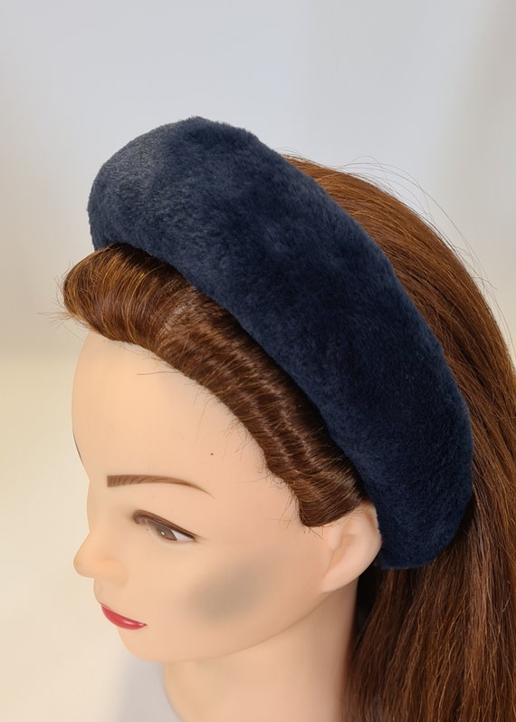 Navy Blue Faux Fur Puffy XL Headband Women display picture 1