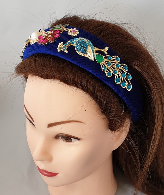 blue floral headband with gemstone accents, Amazon.com : HoveBeaty Flower Crown Rose Peony Garland  main image 3